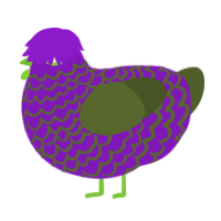 walks, a violet and olive chicken with a lace pattern