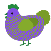 Grape Scott, a blurple and chartreuse chicken with a lace pattern