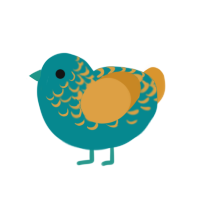 anchor, a teal and orange chicken with a half-lace pattern