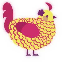 tutti, a yellow and fuchsia chicken with a lace pattern