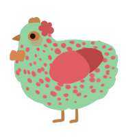 Bikini Bottom, a cerulean and fuchsia chicken with a speckle pattern