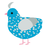 G, a cerulean and silver chicken with a speckle pattern