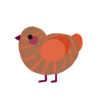 Ribeye Steak, a brown and vermilion chicken with a bar pattern