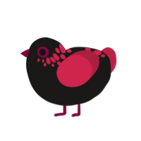 The dark one, a sable and crimson chicken with a neck-speckle pattern
