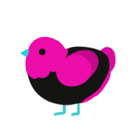 Chromakey, a black and fuchsia chicken with a head pattern