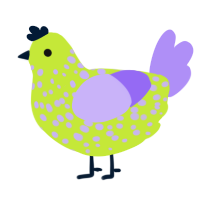 Fizzy, a lime and lilac chicken with a speckle pattern