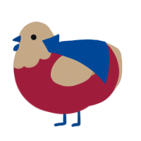 A crimson and beige chicken with a head pattern