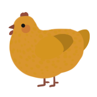 squishy, a orange and ochre chicken with a speckle pattern