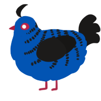A ultramarine and sable chicken with a half-bar pattern