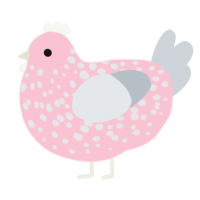A rose and mist chicken with a speckle pattern