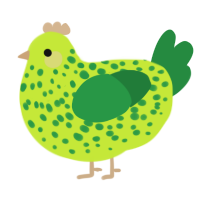 LETS GO, a lime and viridian chicken with a speckle pattern
