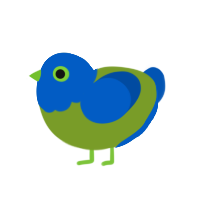 (unnamed), a chartreuse and ultramarine chicken with a head pattern