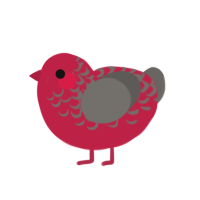 Sadie, a crimson and grey chicken with a half-lace pattern