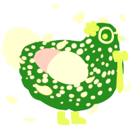 Doni, a leaf and lavender chicken with a speckle pattern
