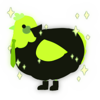 radioactive, a black and lime chicken with a head pattern