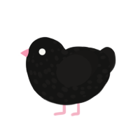 Soot, a black and sable chicken with a speckle pattern