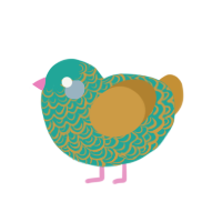 (unnamed), a turquoise and gold chicken with a double-lace pattern