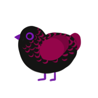 Sorcière, a black and maroon chicken with a half-lace pattern