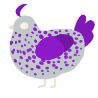 Cake Pop, a silver and violet chicken with a speckle pattern