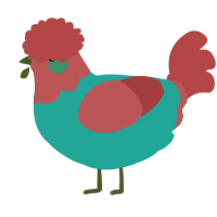 Juice, a turquoise and red chicken with a head pattern