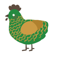 Clover, a viridian and gold chicken with a lace pattern