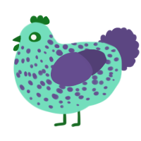 GAY CHICKEN, a mint and overcast chicken with a speckle pattern