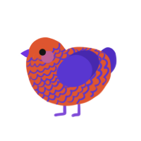 Vermilion Pt2, a vermilion and indigo chicken with a lace pattern