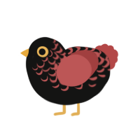 Crescent, a black and red chicken with a half-lace pattern