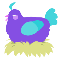Wisteria, a blurple and aqua chicken
