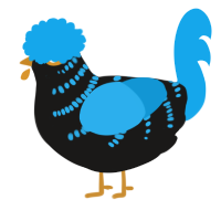 Blue, a sable and sky chicken with a half-bar pattern