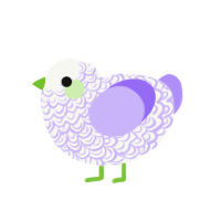 Eggplant, a white and lilac chicken with a double-lace pattern