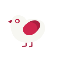 Spot, a white and crimson chicken