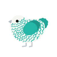 Topper, a white and turquoise chicken with a lace pattern