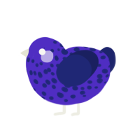 Blueberry, a indigo and navy chicken with a speckle pattern