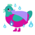 Kumatora, a fuchsia and turquoise chicken with a head pattern