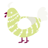 A lemon and white chicken with a bar pattern