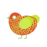 Carrot, a vermilion and lime chicken with a lace pattern