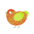 Carrot, a vermilion and lime chicken with a lace pattern