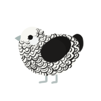 Lithograph, a white and sable chicken with a double-lace pattern