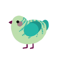 THE FLAREE, a gluppy and turquoise chicken with a half-bar pattern