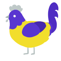 Bruja, a yellow and indigo chicken with a head pattern