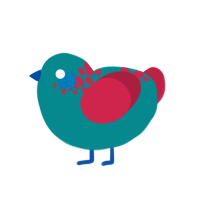 Cursor, a teal and crimson chicken with a neck-speckle pattern