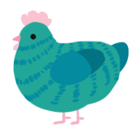 A turquoise and sea chicken with a bar pattern