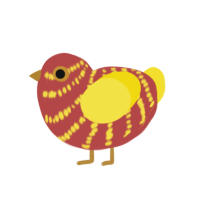 Taquito, a red and yellow chicken with a bar pattern