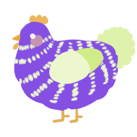 A blurple and apple chicken with a bar pattern