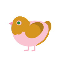 E, a rose and ochre chicken with a head pattern
