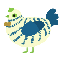seafoam, a white and ultramarine chicken with a bar pattern