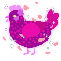 petunia, a plum and fuchsia chicken with a speckle pattern
