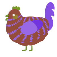 A russet and blurple chicken with a bar pattern