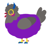 painted pet rock, a violet and grey chicken with a head pattern